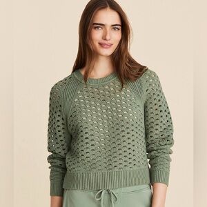 Lou & Grey Sage Green Crochet-Knit Crewneck Sweater